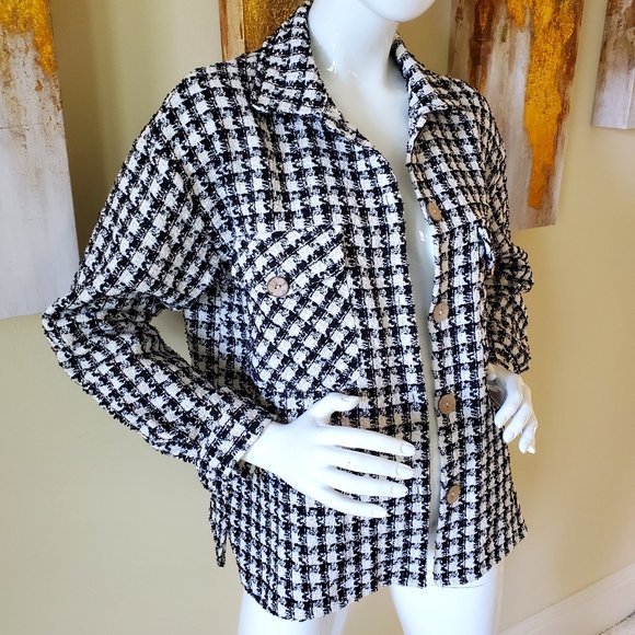 Shein Houndstooth Print Button Front Mid Length Jacket SZ M - Picture 3 of 11